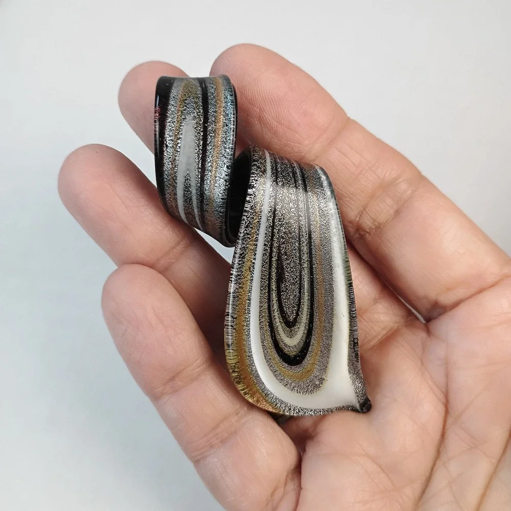 Vtg Murano? Art Glass Pendant Swirled Copper Silver Black 2.5